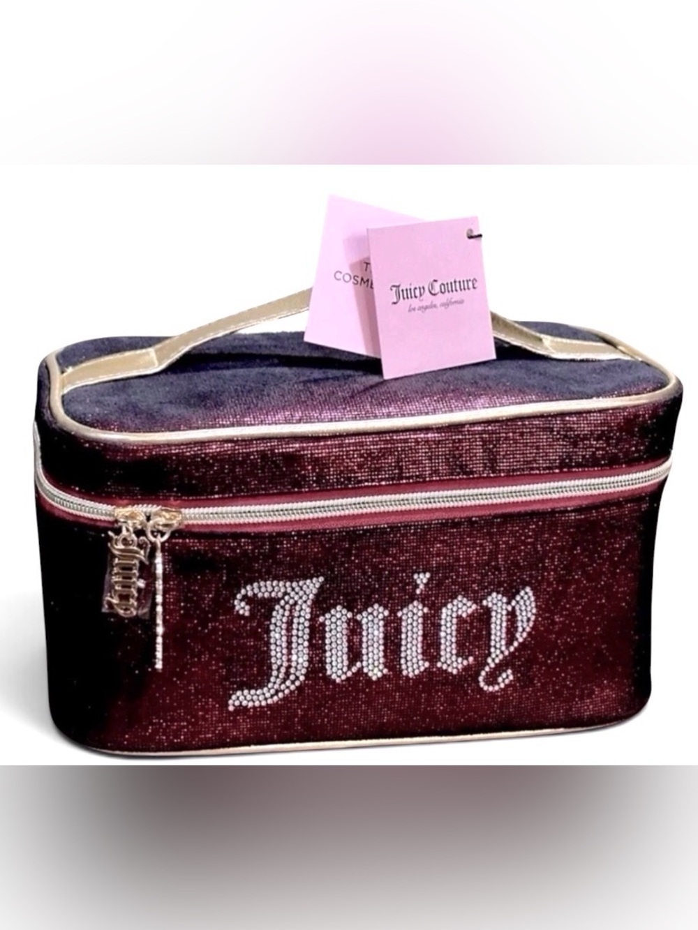 Juicy Couture Pink Glitter Cosmetic Train Case / Makeup Bag